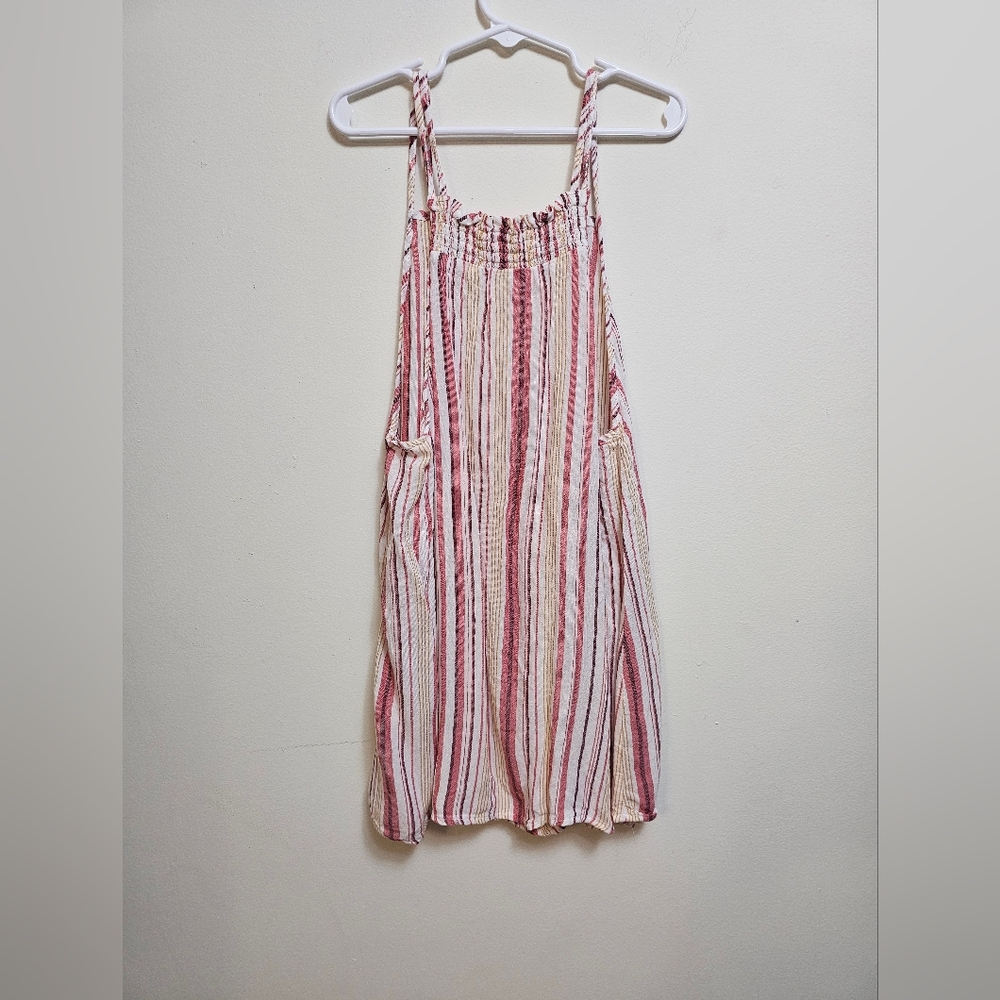 SO V neck tank top double strap smocked back stripes size large - Picture 3 of 4